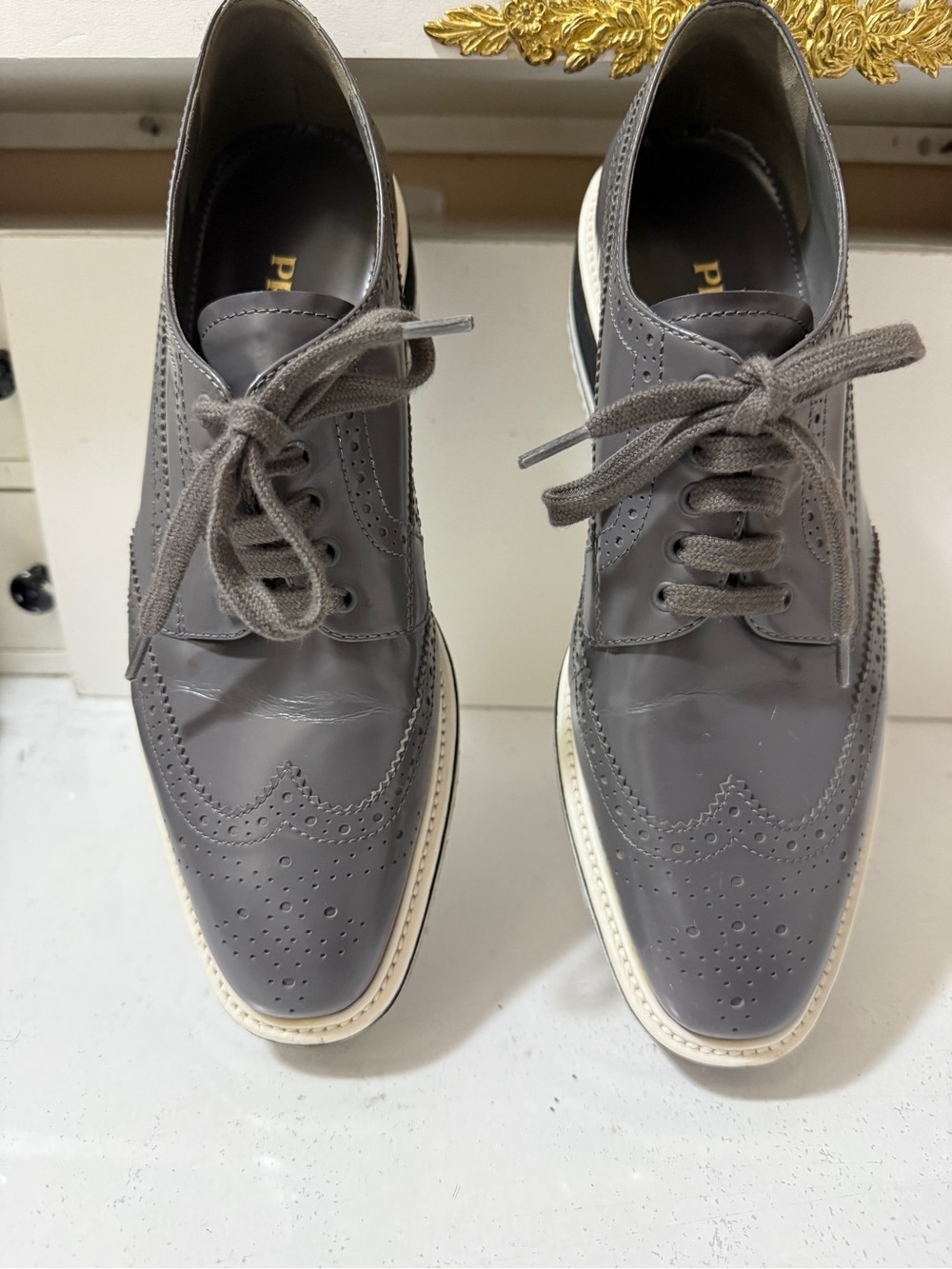 Prada Wingtip Brogue Oxford Platform
Black Patent Leather Shoes Size 401/2 - Picture 11 of 13